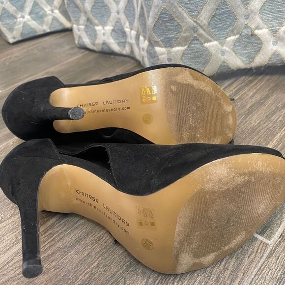 Chinese Laundry 4.5” Black LaceUp Stiletto Open Toe Booties Women’s US 8.5 - Picture 5 of 8